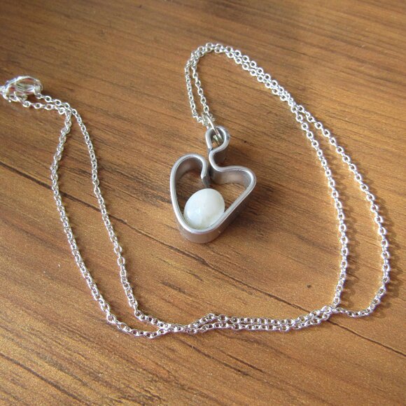 Opal Genuine Lab Created Gemstone Free Form Heart Pendant Silverplate Necklace - Picture 1 of 4